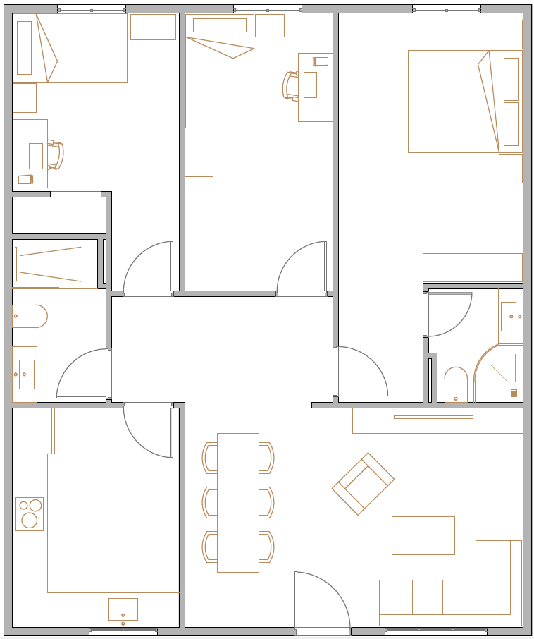 Plano de vivienda de 3 habitaciones 